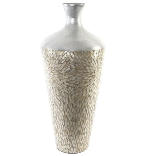 Vase DKD Home Decor Mosaik Sølvfarvet Grå Perlemor Bambus (30 x 30 x 70 cm)