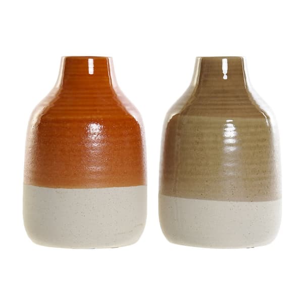 Vas DKD Home Decor Porslin Brun Orange (2 antal) (17 x 17 x 27 cm)