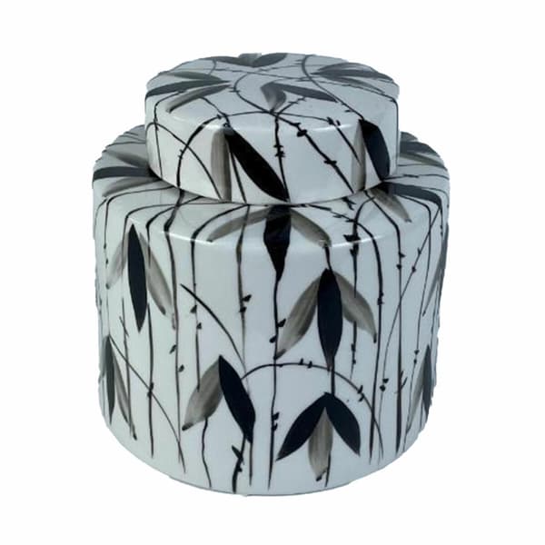 Keramikskål DKD Home Decor Porslin Svart Vit 17 x 17 x 16 cm Orientalisk Löv av en växt