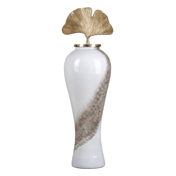 Vase 29 x 29 x 102 cm Krystal Gylden Metal Hvid