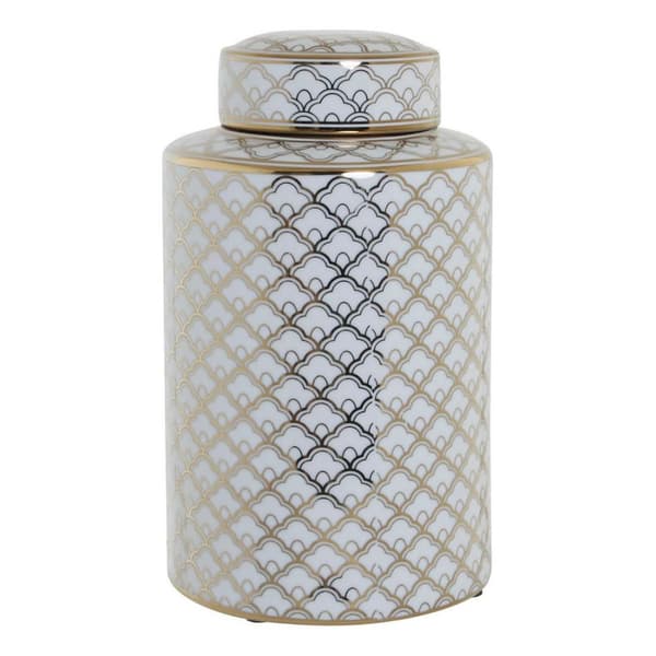 Vase DKD Home Decor 18 x 18 x 30,5 cm Porcelæn Gylden Hvid