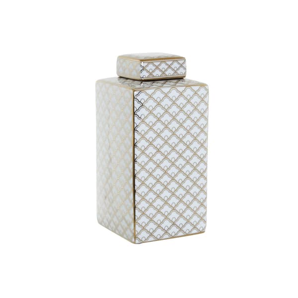 Vase DKD Home Decor 14,5 x 14,5 x 30 cm Porcelæn Gylden Hvid