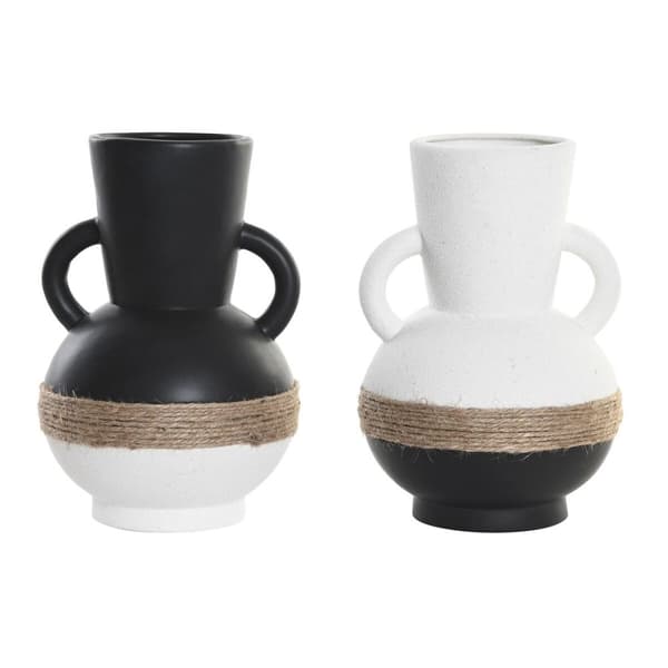Vase DKD Home Decor 16,5 x 16,5 x 24 cm Keramik Sort Brun Tov Hvid (2 enheder)