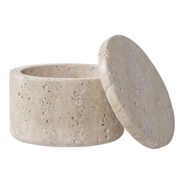 Rootz travertin lagringsburk - dekorativ container - Trinkethållare - Natural Elegance - Ø10x6.5cm