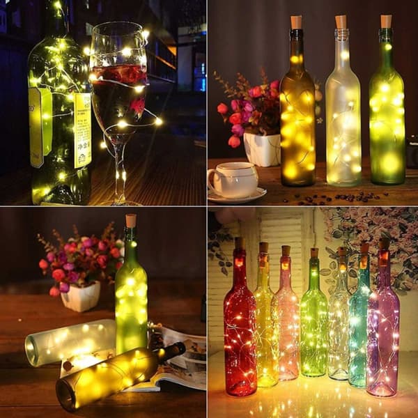 2-pack LED lyssløyfelamper belysning for flasker med dekorasjon