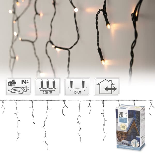 LED-lysgardin 3 m med 90 LED'er varm hvid IP44