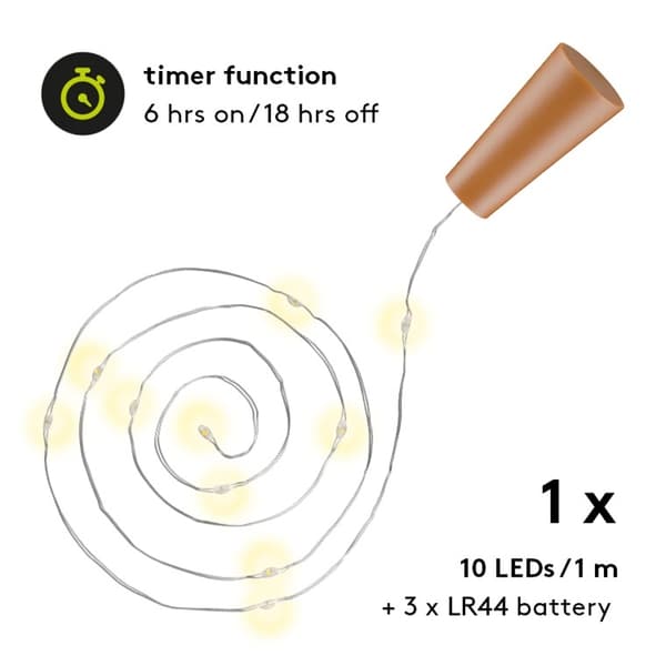 Goobay 10-serie LED flaske fe lys, inkl. timer Atmosfærisk belysning dekoration til glasflasker