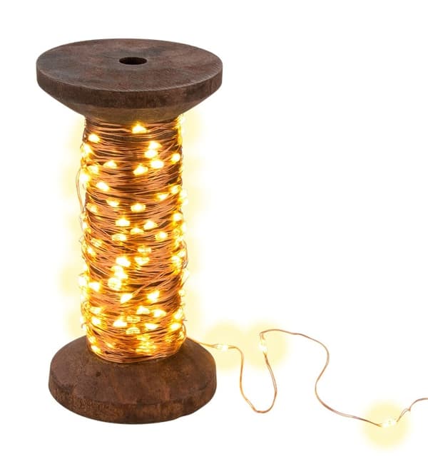 Goobay LED-lys "Garnspole", stor med 3 m USB-kabel, 15 m lyskæde med 150 mikro-LED'er i varm hvid (2700 K) og kontakt (tænd/sluk)
