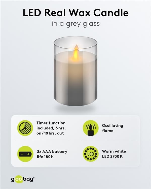 Goobay LED ekte vokslys i glass, 7,5 x 10 cm vakker og trygg belysningsløsning for mange områder som hjem og loggia, kontorer eller skoler