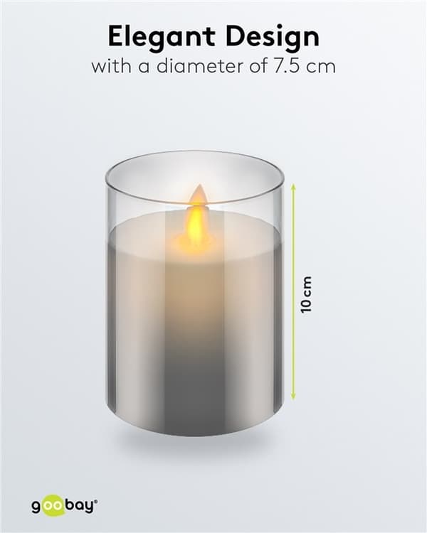Goobay LED ekte vokslys i glass, 7,5 x 10 cm vakker og trygg belysningsløsning for mange områder som hjem og loggia, kontorer eller skoler