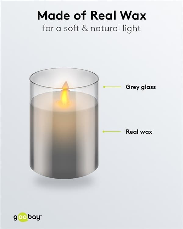 Goobay LED ekte vokslys i glass, 7,5 x 10 cm vakker og trygg belysningsløsning for mange områder som hjem og loggia, kontorer eller skoler