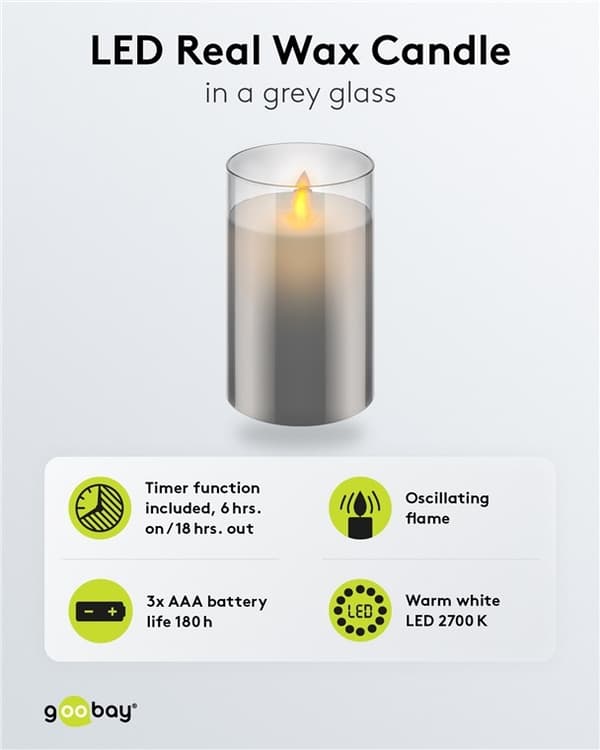 Goobay LED ekte vokslys i glass, 7,5 x 12,5 cm fantastisk og trygg belysningsløsning for mange områder som hus og loggiaer, kontorer eller skoler