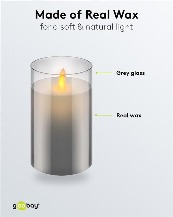 Goobay LED ekte vokslys i glass, 7,5 x 12,5 cm fantastisk og trygg belysningsløsning for mange områder som hus og loggiaer, kontorer eller skoler