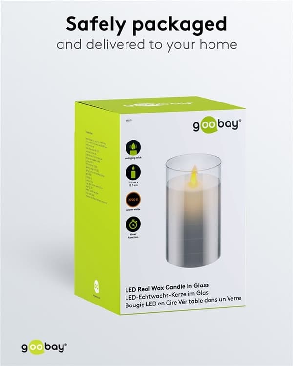 Goobay LED ekte vokslys i glass, 7,5 x 12,5 cm fantastisk og trygg belysningsløsning for mange områder som hus og loggiaer, kontorer eller skoler