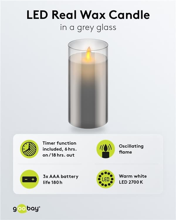 Goobay LED ekte vokslys i glass, 7,5 x 15 cm fantastisk og trygg belysningsløsning for mange områder som hus og loggiaer, kontorer eller skoler