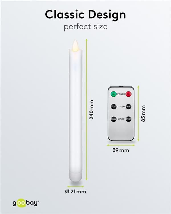 Goobay Set med 5 vita LED riktiga vax stav ljus, inkl. fjärrkontroll Vacker och säker belysningslösning för många områden som hus och loggia, kontor e
