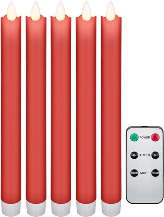 Goobay Sett med 5 røde LED-lamper i ekte voks, inkl. fjernkontroll Vakker og trygg belysningsløsning for mange områder, for eksempel hus og loggiaer, Rød