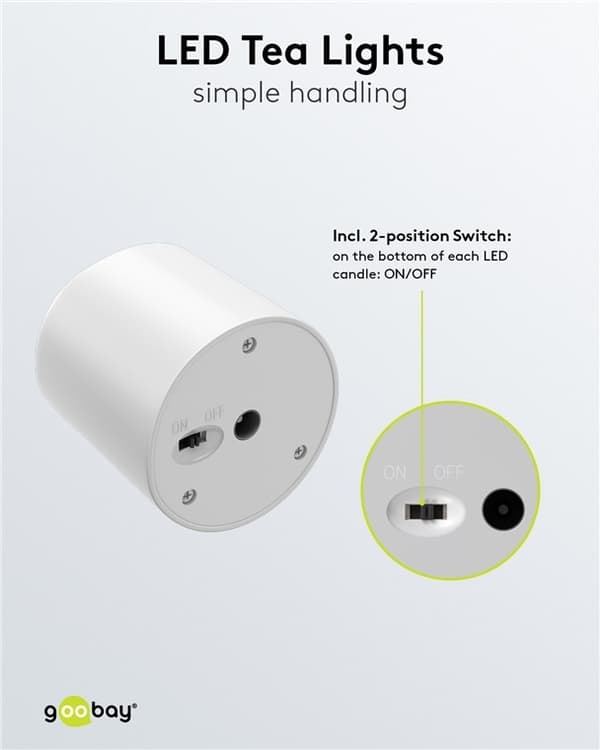 Goobay Sett med 6 LED-teklys med fjernkontroll, for innendørs bruk (IP20), varmhvit (2700 K), lading via USB