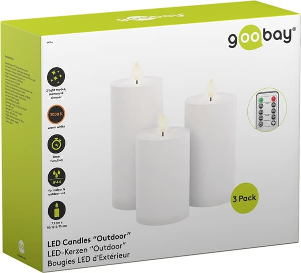 Goobay Sett med 3 LED-lys "Outdoor" med 10-knapps fjernkontroll, for innendørs og utendørs bruk (IP44), varmhvit (3000 K), batteridrevet