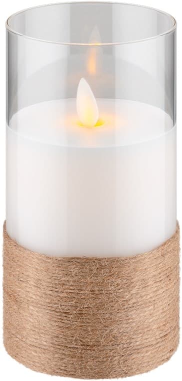 Goobay 3-pakning LED-lys av ekte voks i glass, hvit, innpakket med hamp, inkl. 8x AA (LR6) med timerfunksjon og pendelveke, batteridrevet, varmhvit (2