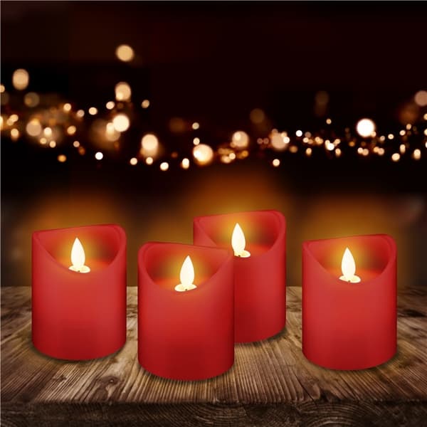 Goobay 4-pakning LED-lys av ekte voks, rød, inkl. 12x AAA (LR03) med timerfunksjon og pendelveke, batteridrevet, varmhvit (2700 K)