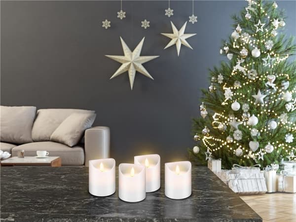 Goobay 4-pakning LED-lys av ekte voks, hvit, inkl. 12x AAA (LR03) med timerfunksjon og pendelveke, batteridrevet, varmhvit (2700 K)