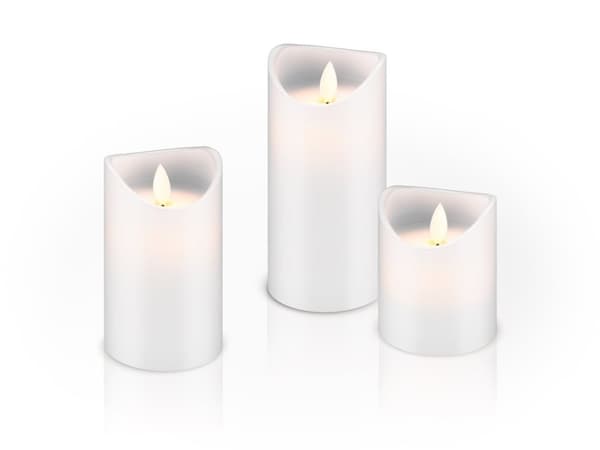 Goobay 3-pakning LED-lys av ekte voks, hvit, inkl. 10 x AAA (LR03) med timerfunksjon og pendelveke, batteridrevet, varmhvit (2700 K)