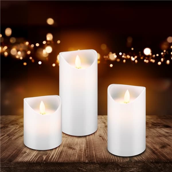 Goobay 3-pakning LED-lys av ekte voks, hvit, inkl. 10 x AAA (LR03) med timerfunksjon og pendelveke, batteridrevet, varmhvit (2700 K)