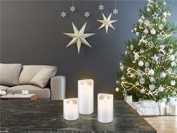Goobay 3-pakning LED-lys av ekte voks, hvit, inkl. 10 x AAA (LR03) med timerfunksjon og pendelveke, batteridrevet, varmhvit (2700 K)