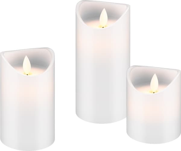 Goobay 3-pakning LED-lys av ekte voks, hvit, inkl. 10 x AAA (LR03) med timerfunksjon og pendelveke, batteridrevet, varmhvit (2700 K)