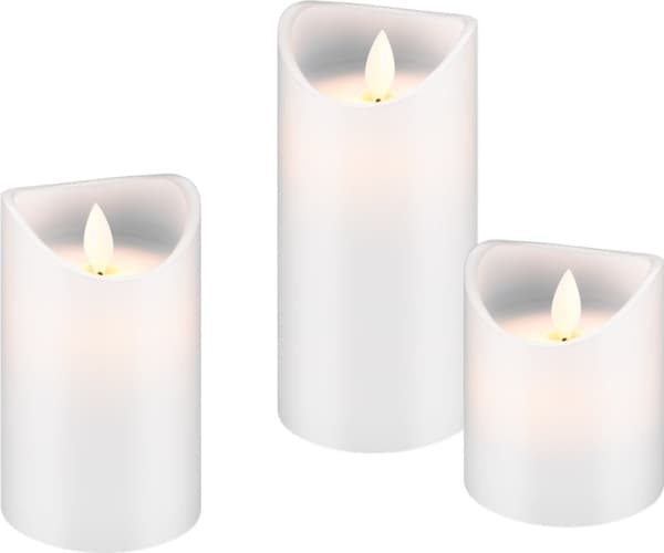 Goobay 3-pakning LED-lys av ekte voks, hvit, inkl. 10 x AAA (LR03) med timerfunksjon og pendelveke, batteridrevet, varmhvit (2700 K)