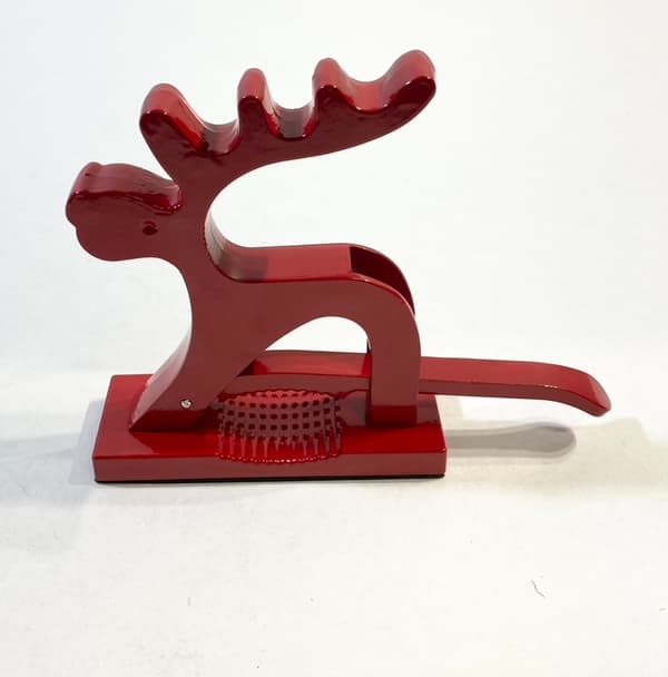 Red nutcracker in the shape of a reindeer in modern lines2-pack
