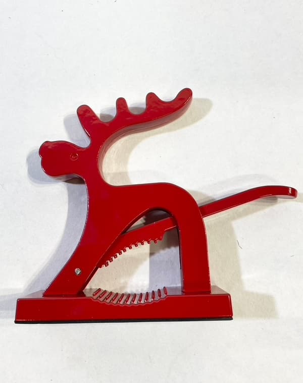 Red nutcracker in the shape of a reindeer in modern lines2-pack