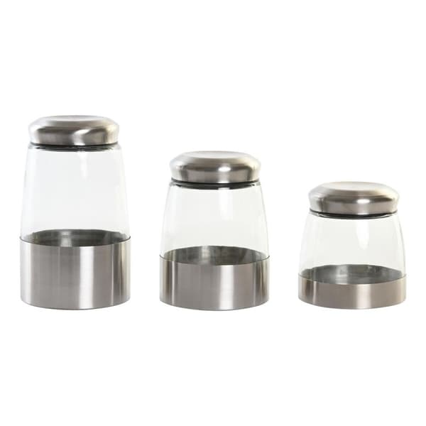 Uppsättning med 3 Burkar DKD Home Decor Glas Silvrig Transparent Rostfritt stål