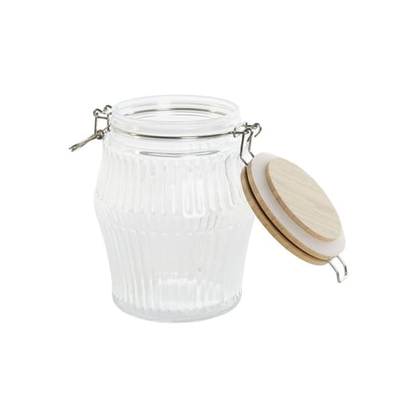 Uppsättning med 3 Burkar Home ESPRIT Transparent Silikon Bambu Glas 13,5 x 13,5 x 27 cm