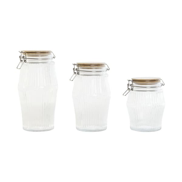 Uppsättning med 3 Burkar Home ESPRIT Transparent Silikon Bambu Glas 13,5 x 13,5 x 27 cm