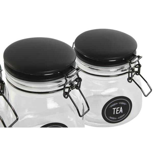 Uppsättning med 4 Burkar Home ESPRIT Svart Metall Glas 2 L 11,4 x 11,4 x 26,7 cm