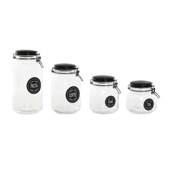 Uppsättning med 4 Burkar Home ESPRIT Svart Metall Glas 2 L 11,4 x 11,4 x 26,7 cm
