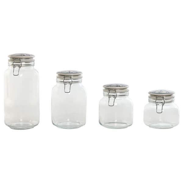 Uppsättning med 4 Burkar Home ESPRIT Blå Vit Metall Silikon Glas Stengods 800 ml 1 L 1,5 L 2,2 L 4 Delar