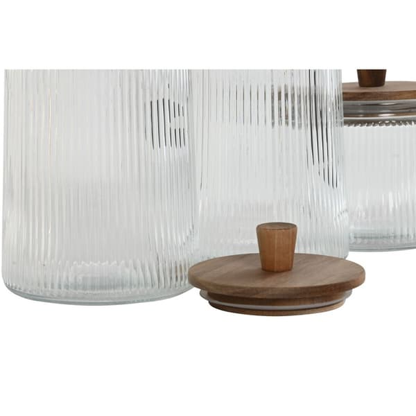 Uppsättning med 3 Burkar Home ESPRIT Transparent Glas Akaciaträ 1,8 L 3 Delar