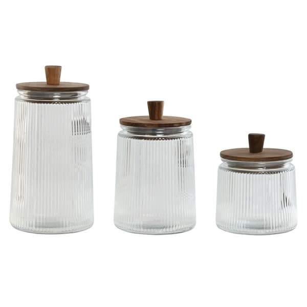Uppsättning med 3 Burkar Home ESPRIT Transparent Glas Akaciaträ 1,8 L 3 Delar