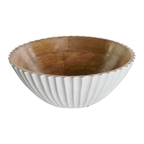 Salladsskål DKD Home Decor Vit Naturell Mangoträ 30 x 30 x 12 cm