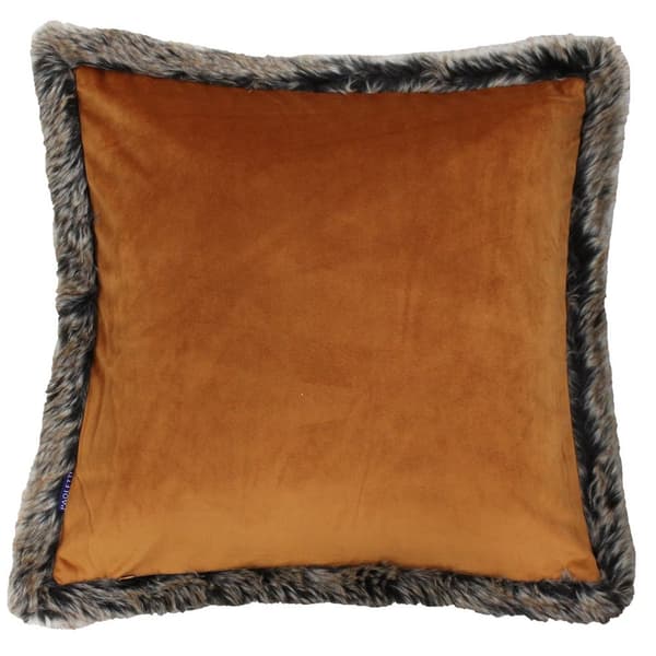 Riva Home Kiruna Faux Fur Edged Velvet Style Square Cushion Cover Rust 45 x 45cm