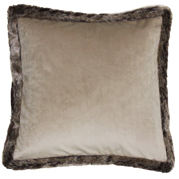 Riva Home Kiruna Faux Fur Edged Velvet Style Square Cushion Cover Taupe 45 x 45cm