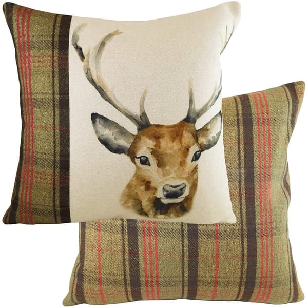 Evans Lichfield Hunter Stag Cushion Cover Green/Brown/Red 60cm x 40cm