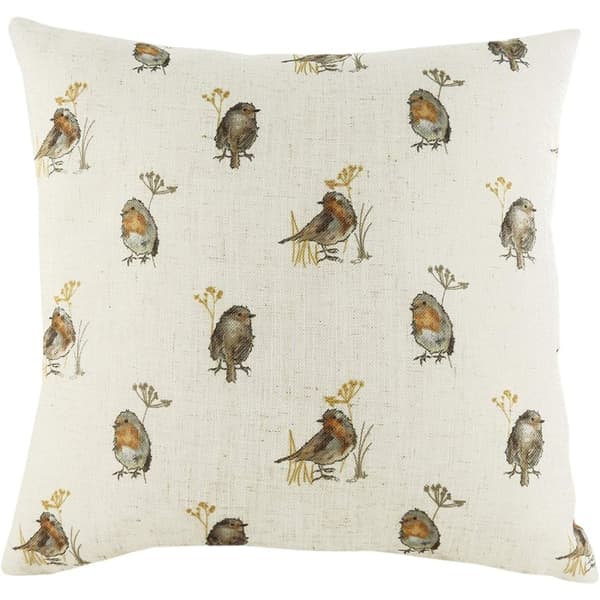 Evans Lichfield Oakwood Robin Repeat Print Cushion Cover Off White/Brown/Orange One Size
