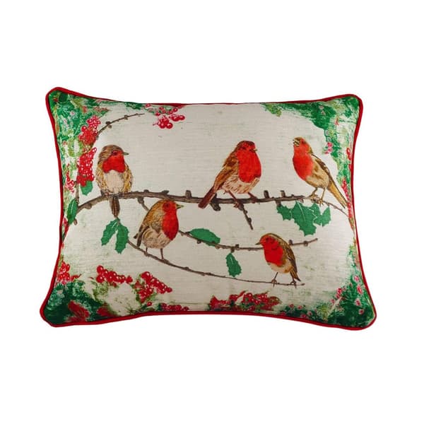 Evans Lichfield Chenille Robin Christmas Cushion Cover Red/Green/White One Size