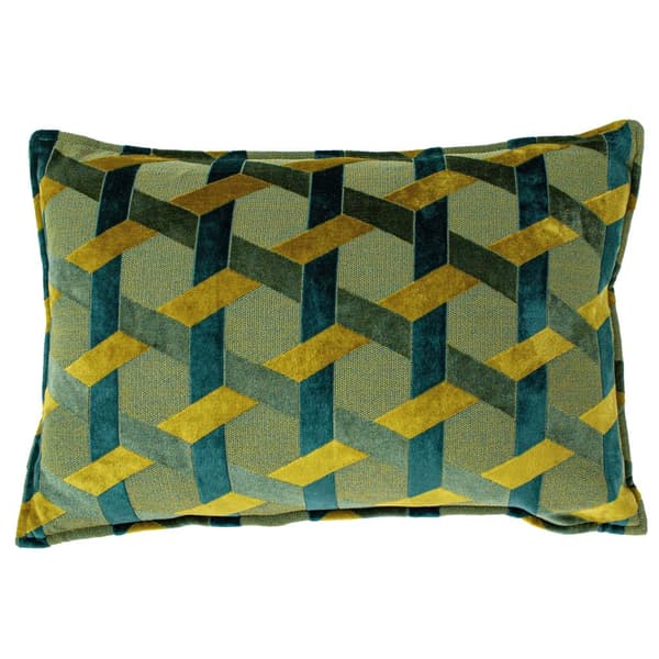 Riva Paoletti Delano Jacquard Velvet Cushion Cover Teal/Gold 60cm x 40cm
