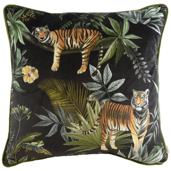 Evans Lichfield Jungle Tiger Cushion Cover Black/Sage Green 43cm x 43cm