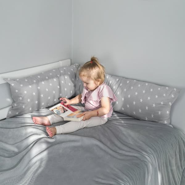 Side sleeper kuddfodral bomull 40 x 145 cm - Kuddfodral för avlång bomullskudde Vita stjärnor på grått
